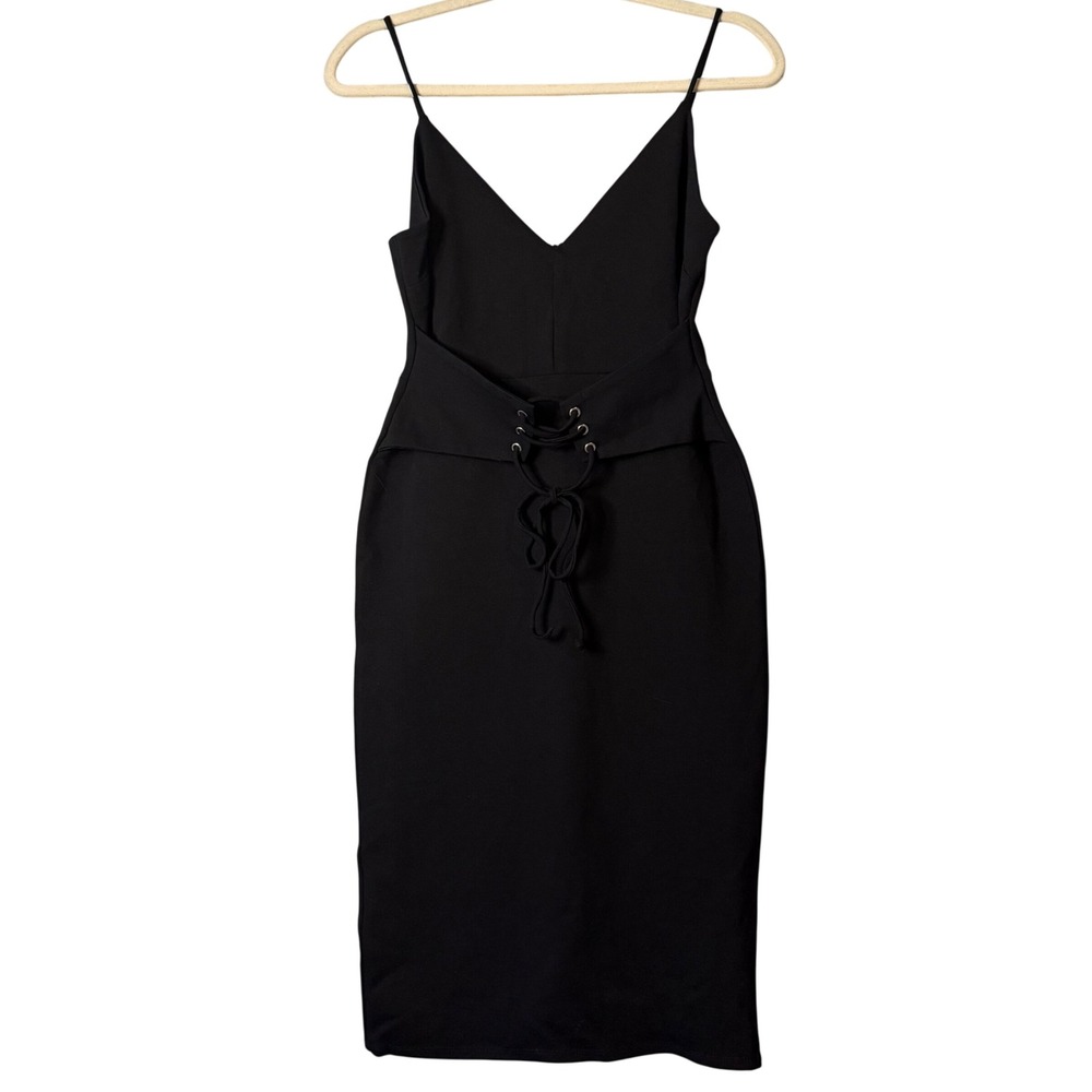 Anthropologie 4SI3NNA Black Lace-Up Bodycon Midi Dress Women's‎ Medium Sexy LBD